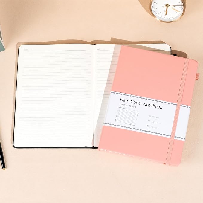 CAGIE Lined Journal Notebook, 320 Pages College Ruled Notebook, 100 Gsm Paper Thick Journal, B5 Hardcover Leather Journals for Writing Women, 7.6x10 In, Pink