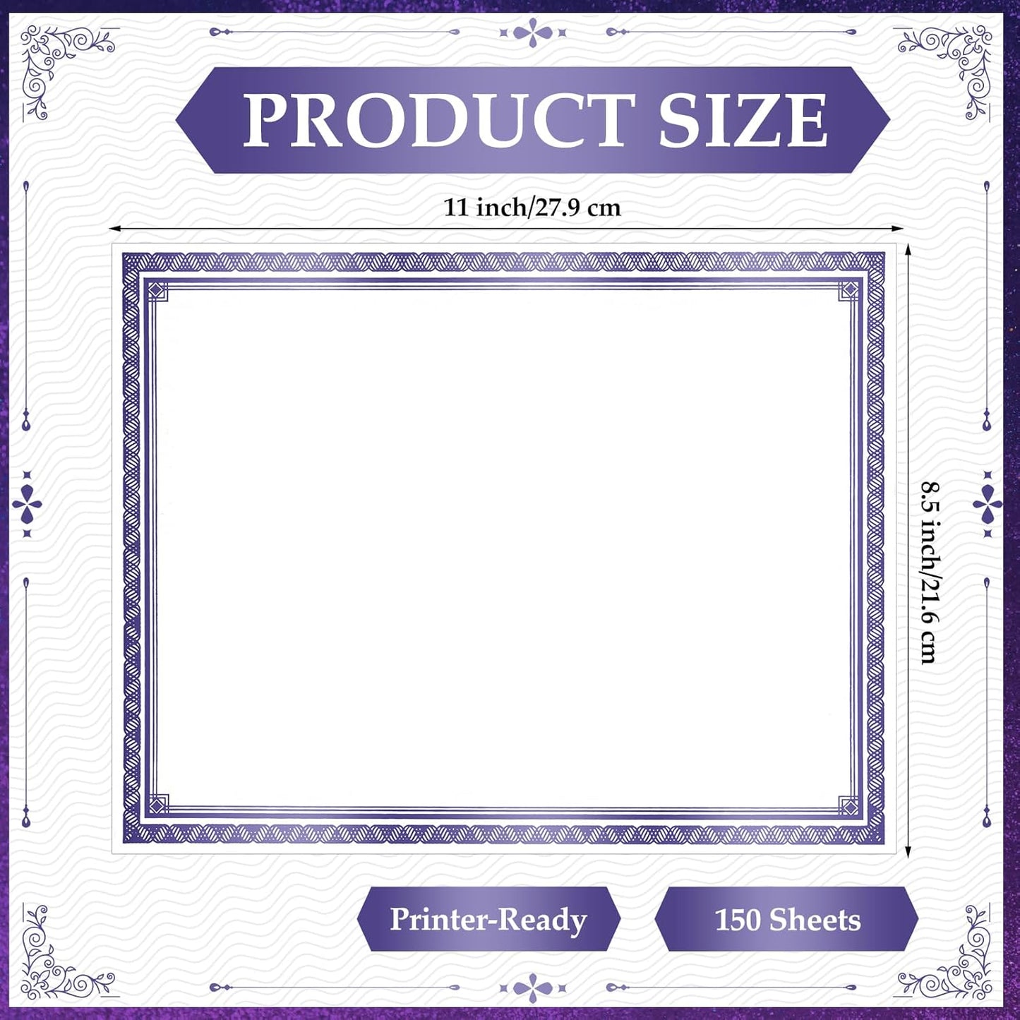 150 Sheets Certificate Paper 8.5 x 11 for Printing Blank Award Certificate for Graduation Diploma Achievement Participation Award Document(Blue)