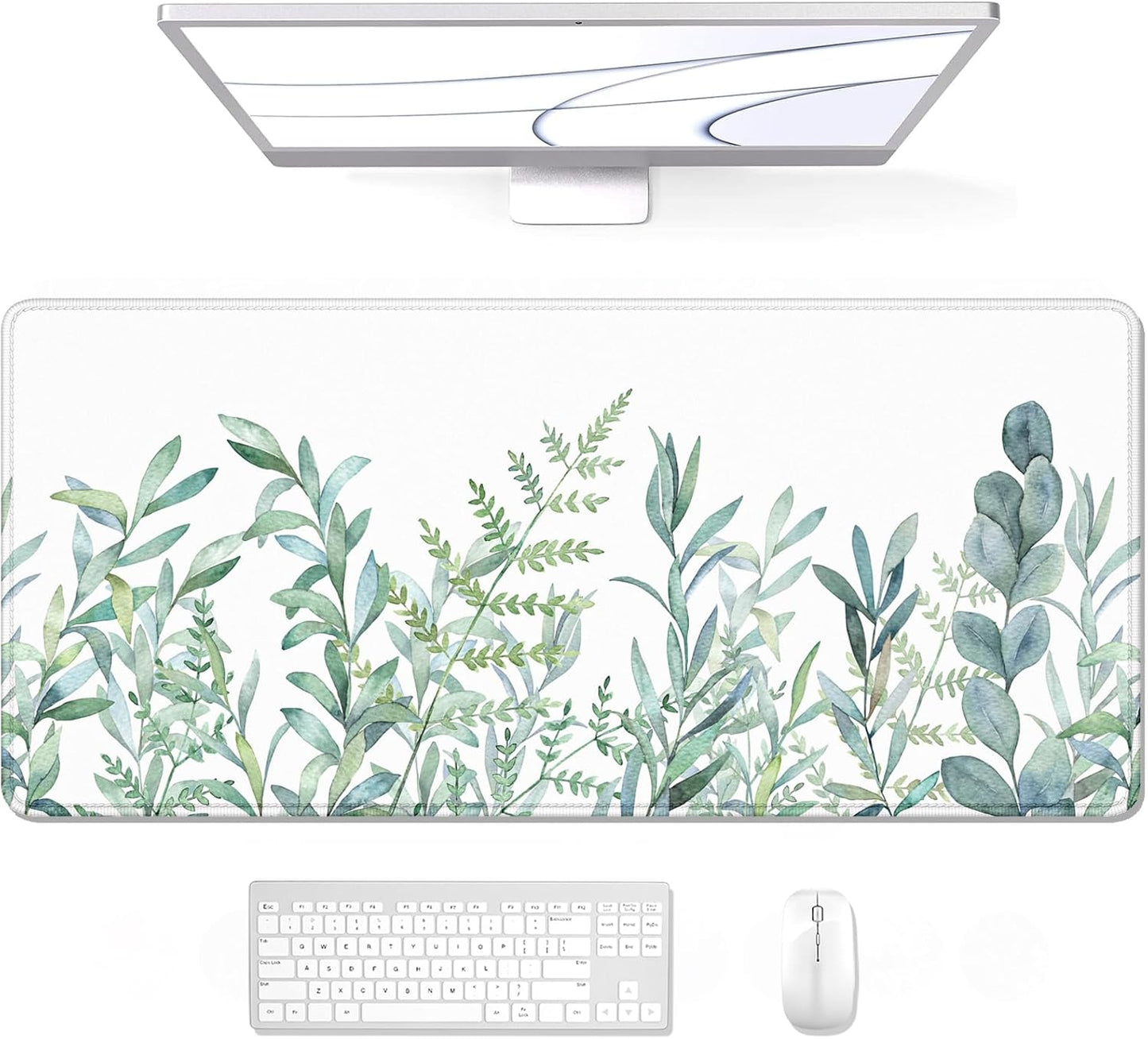 Auhoahsil Large Mouse Pad, XXL Gaming Mousepad, Desk Mat for Desktop, Thick Rubber, Big & Long Size, Stitched Edges, Full Desk Pad for Laptop & Computer, Extended 31.5 x 11.8 in, Minimalist Leaves