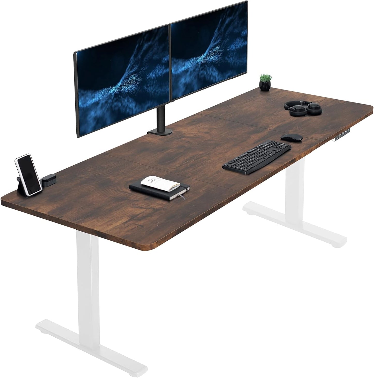 VIVO Large Electric 83 x 30 in Standing Desk, Memory Height Adjustment, 1B Series, Rustic Vintage Brown Top White Frame, DESK-KIT-1W8N
