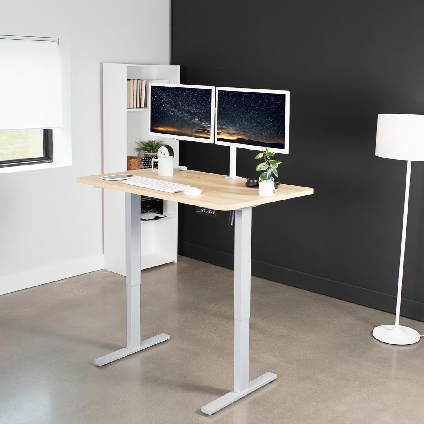 VIVO Electric 48 x 30 in Standing Desk, Memory Height Adjustment, 1B Series, One-Piece Light Wood Top, Gray Frame, DESK-KIT-1G5C