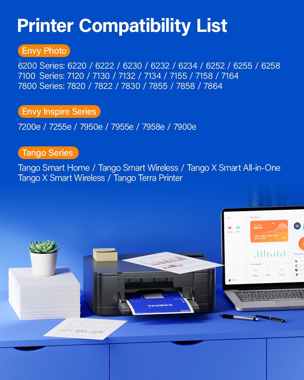 64XL Ink Cartridge Black/Color Combo Pack Replacement for HP Ink 64 XL for Envy Inspire 7900e 7255e 7955e 7958e 7200e Photo 6200 7855 7858 7800 7100 7155 7120 6252 6255 7158 7164 Tango Series Printer