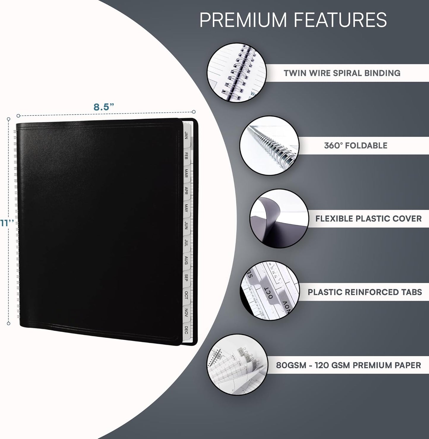Ensight 2026 Appointment Book & Planner Ensight 8.5 x 11 inches Large Tabbed Daily Hourly Weekly Planner Schedule Book 15 Minute time Slots Business & Personal Planner Jan 2026 Dec 2026 Black