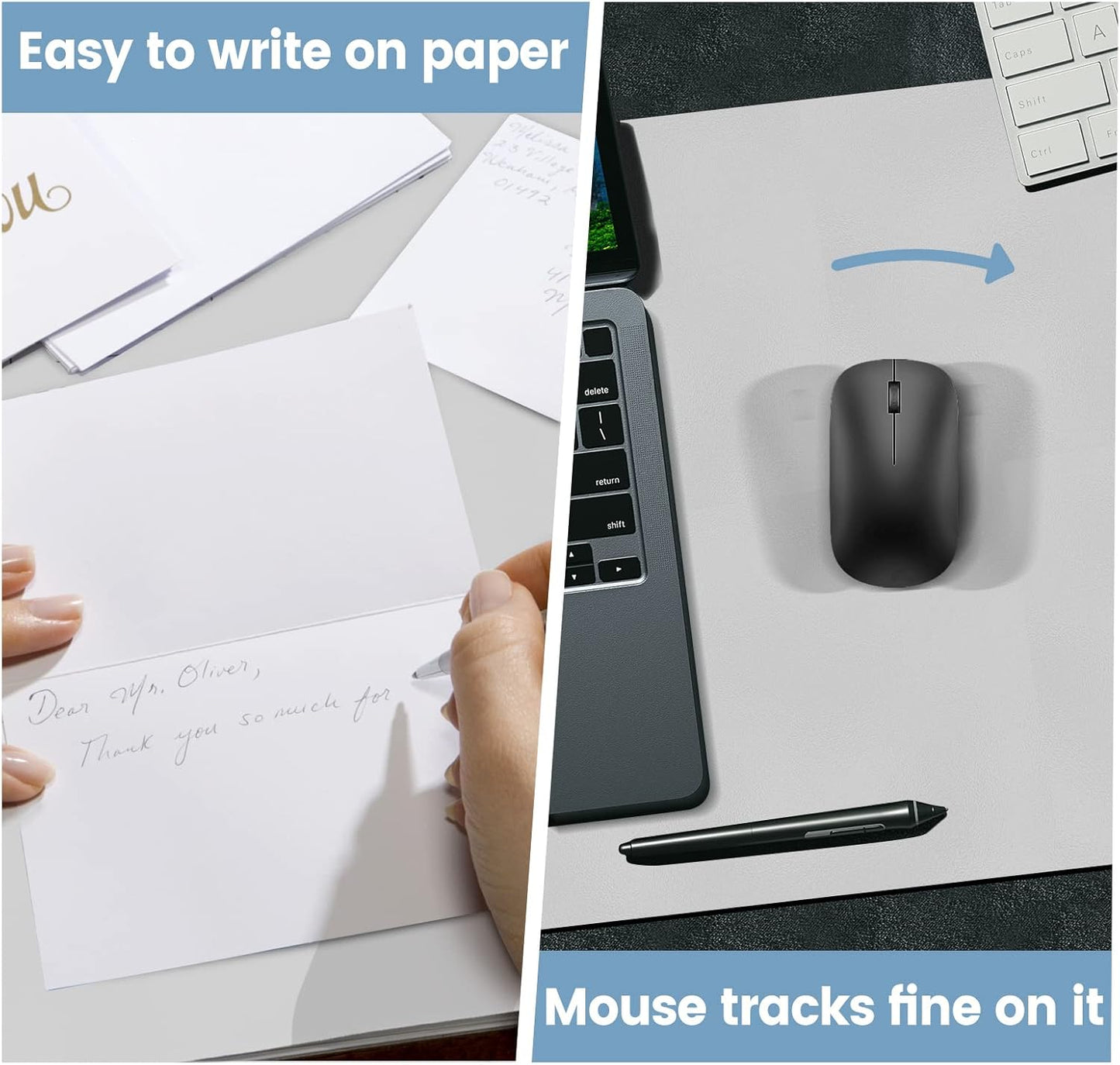 Desk Mat Wireless Charging Mouse Pad Large 32x16 Journey Desk Pad Mat with Wireless Charger Waterproof Grey Leather Computer Mat with Phone Charger Mousepad Non-Slip for Keyboard and Mouse