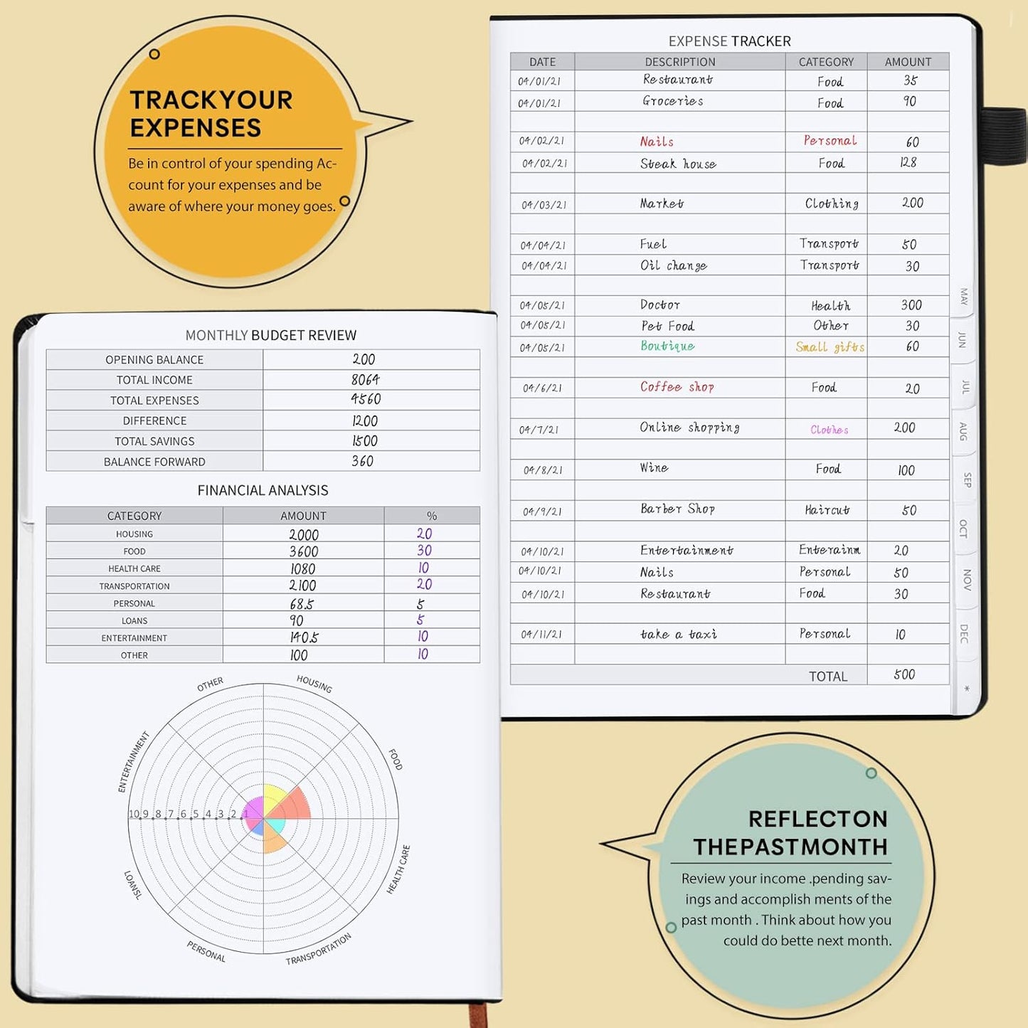 Budget Planner with Monthly Tabs,Large Size, Budgeting Journal and Budget Book to Control Your Money, Hardcover (Black)