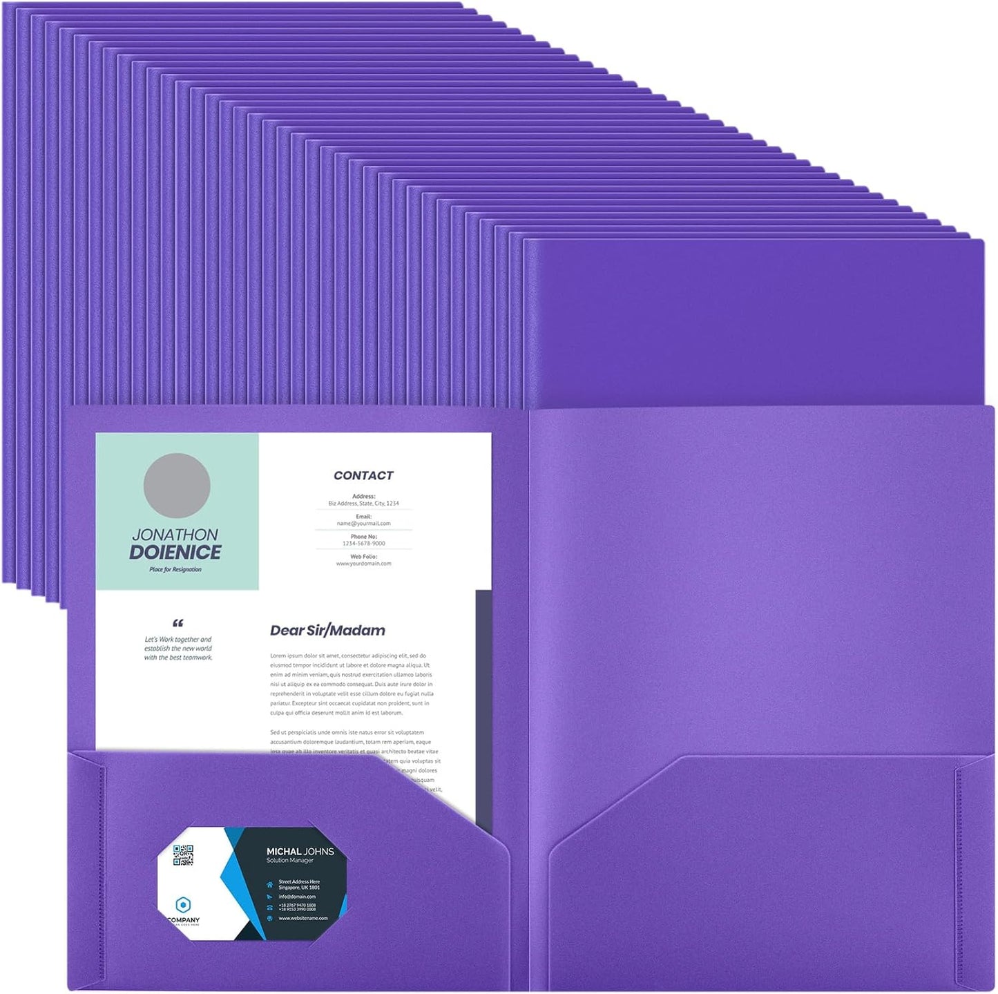 Gueevin 200 Pcs Two Pocket Folders Bulk Plastic File Folder with 2 Pockets Letter Size Paper Heavy Duty Durable Portfolios Case for Home Office School Business 11.61 x 9.45 Inch (Purple)