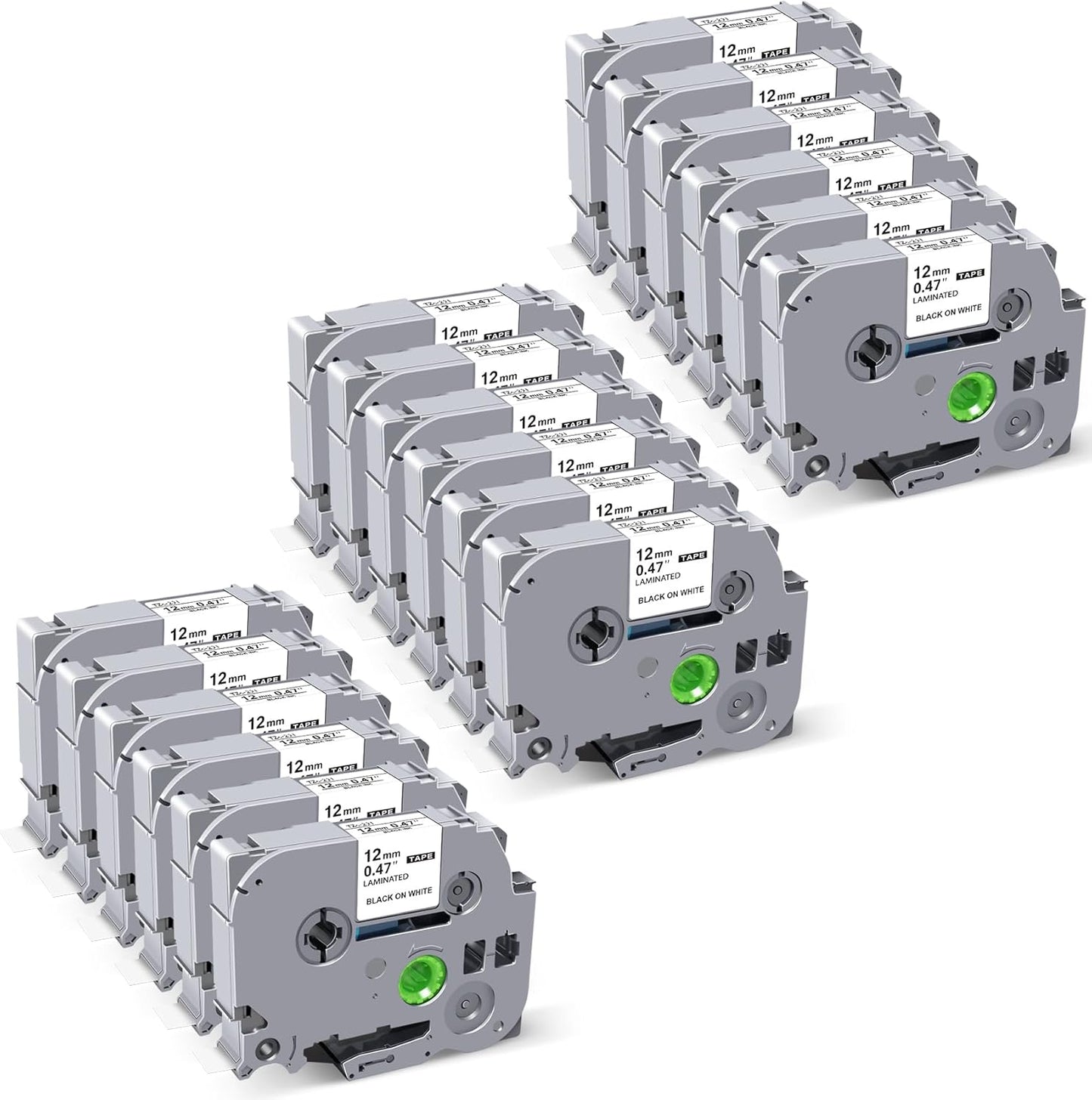 18Pack Label Maker Tape Compatible with Brother PTouch TZe-231 Tape, ½” 0.47”x 26.2 ft Laminated Black on White, for PT-D210, PT-H110, PT-D220, PT-D410, PT-D600