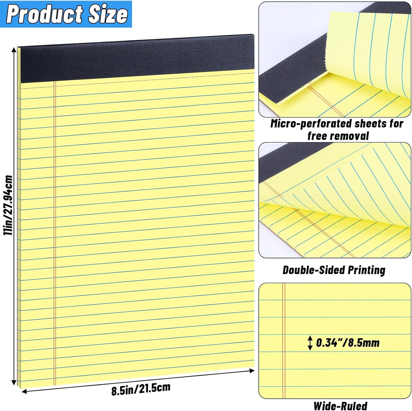 48 Pack Yellow Legal Pads 8.5 x 11 Note Pads 8.5 x 11 Inch Notepad 1440 Sheets Writing Pads Wide Ruled Lined Paper Pads Yellow Paper Note Pads 8.5 x 11 with 30 Sheets Per Legal Pad for School, Office, Home