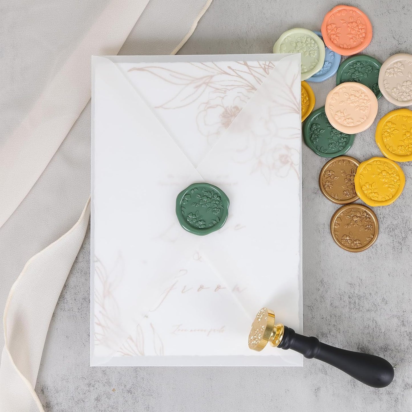 UNIQOOO Begonia Flowers Wax Seal Stamp - Floral Wax Seal Stamp Botanical Theme Vintage Brass Stamp Head with Wood Handle for Wedding Invitation Gift Wrap Envelopes Christmas Card