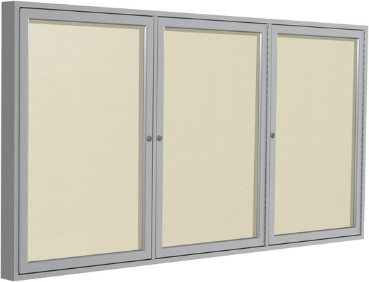 Ghent 48"x96" 3-Door Outdoor Enclosed Vinyl Bulletin Board, Shatter Resistant, with Lock, Satin Aluminum Frame - Ivory (PA34896VX-185), Made in the USA