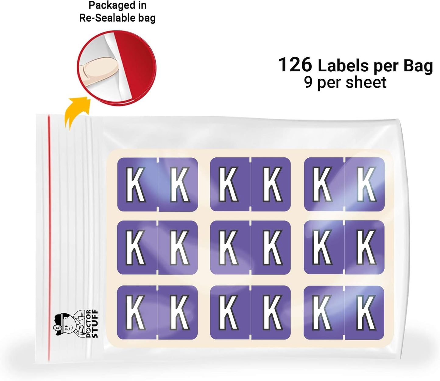 Doctor Stuff - File Folder Labels, Alphabet Letter K, Barkley/Sycom FABKM - BRAM Series Compatible Alpha Stickers, Purple, 1" x 1-1/2", 126 Labels/Package