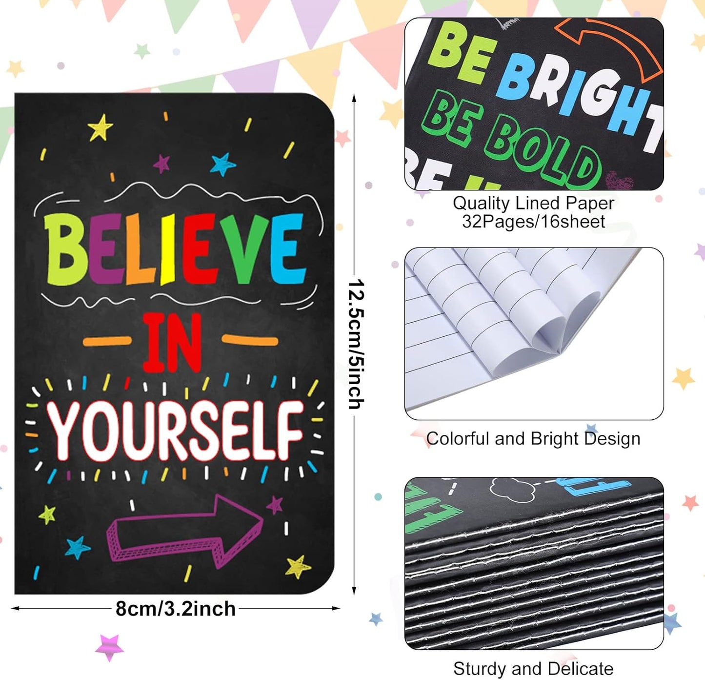 Cinrobiye 24 Pcs Mini Colorful Notebooks, Funny Motivational Journals Notepads Inspirational Notepads Small Pocket Notebook for Kids Teacher School Office Gift Bulk Prizes Travel Supplies (Black)