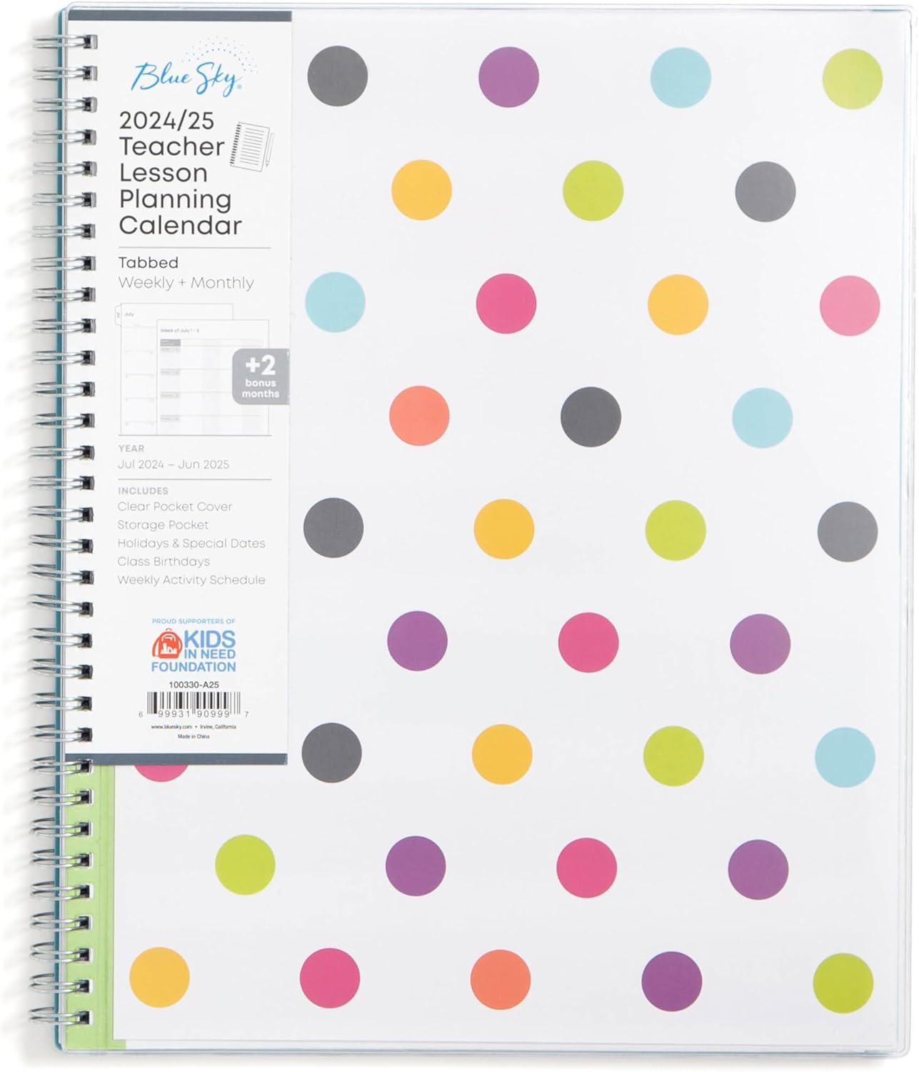 Blue Sky 2024-2025 Academic Year Teacher Weekly and Monthly Lesson Planner, July 2024 – June 2025, 8.5" x 11", Flexible Cover, Wirebound, Dots (100330-A25)