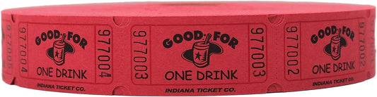 INDIANA TICKET CO. 2000 Raffle Tickets, Drink, Red, Single Roll, Ticket for Events, Entry, Class Reward, Fundraiser & Prizes