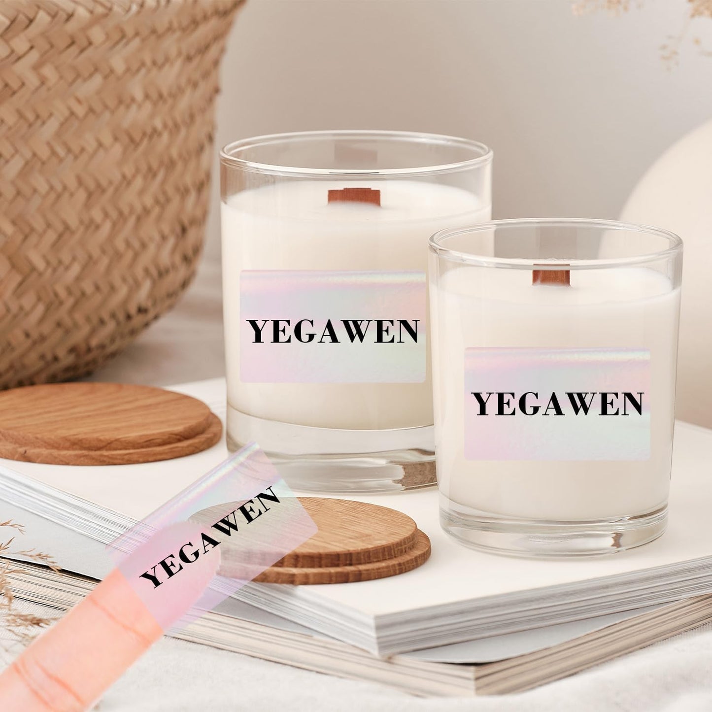 Transparent Thermal Labels Stickers, 2.25 x 1.25 Inch Clear Thermal Labels, Transparent Holographic Pink Direct Thermals Label, Perforation Line Design- 200 Sheets