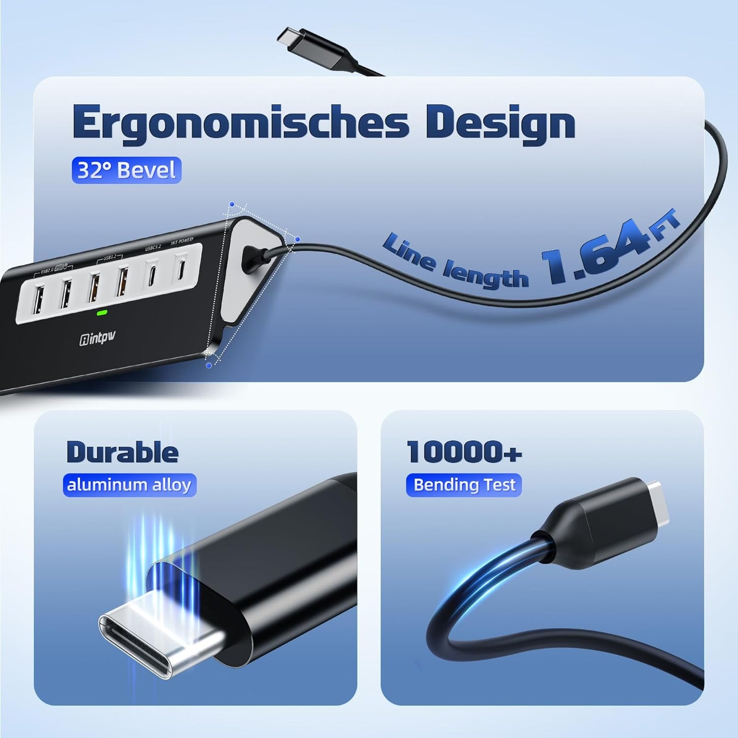 USB C Hub 10Gbps, 9-in-1 USB C Docking station with 4K@60Hz HDMI, Type-C & 2 Type-A 3.2, 2 USB-A 2.0, PD 100W, SD/TF Port, Black Aluminum USB Hub for Laptop, iPhone 16/15 Series, MacBook Air/Pro