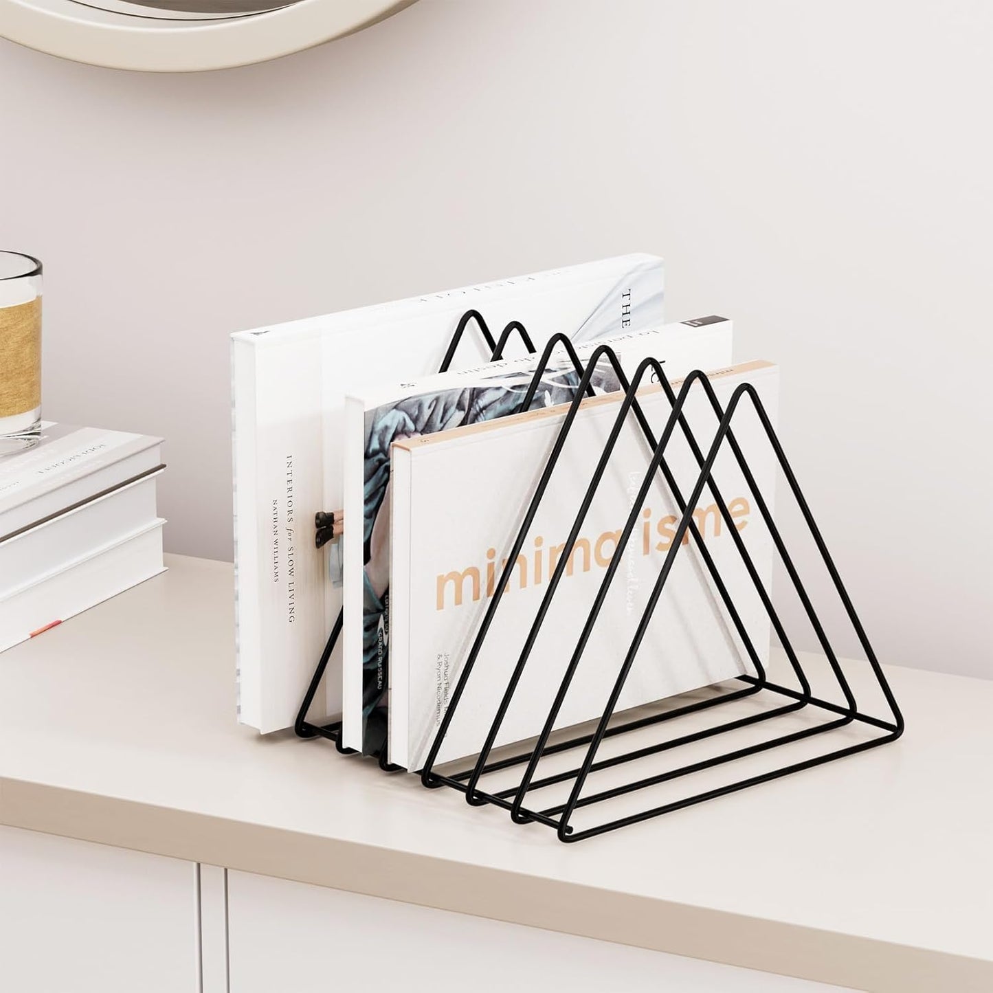 Urban Deco Triangle Desk Organizers Metal Wire Magazine Holder 7 Sections Decorative Organizer Vinyl Record Storage Office File Organizer For Desk - Black Magazine File Holder - Pack of 2