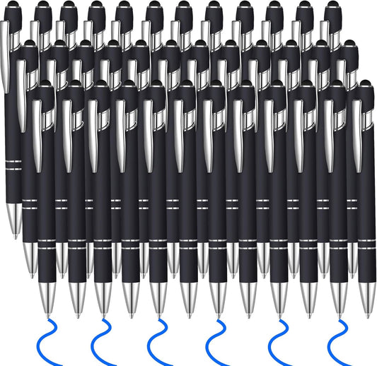 36 Pcs Blue Ink Ballpoint Pen with Stylus 2 in 1 Ballpoint Pen for Touch Screens School Office Coworkers (Black)