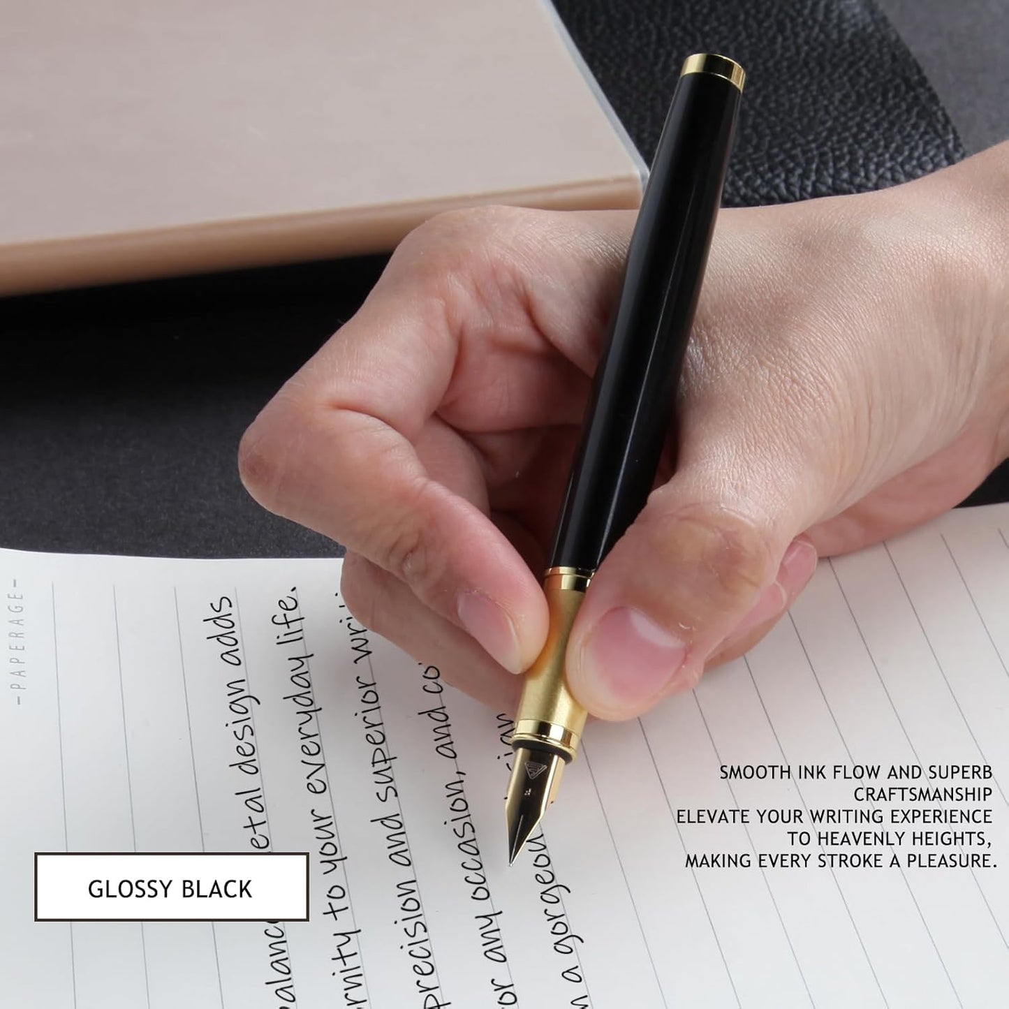 Fountain Pen,luxury pens Fine point smooth writing pens for journaling fancy pen with Gift Case 8 black ink cartridges an EF Nib an ink converte nice metal pen writer gifts（Black）