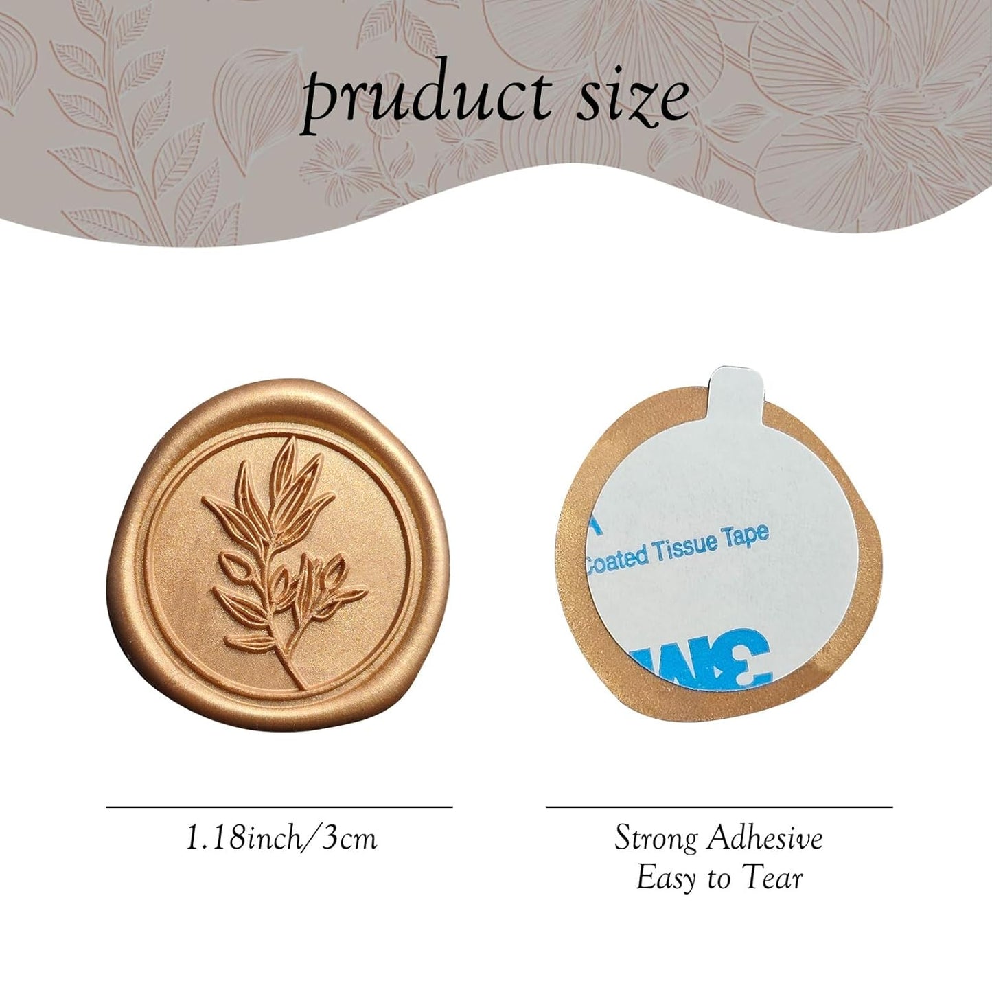 50 Pcs Antique Gold Wax Seal Stickers Self- Adhesive Wedding Invitation Seal Stickers, Perfect for Wedding Invitation, Envelopes Christmas Cards, Gift Wrapping, Good Adhesion and Easy to Use