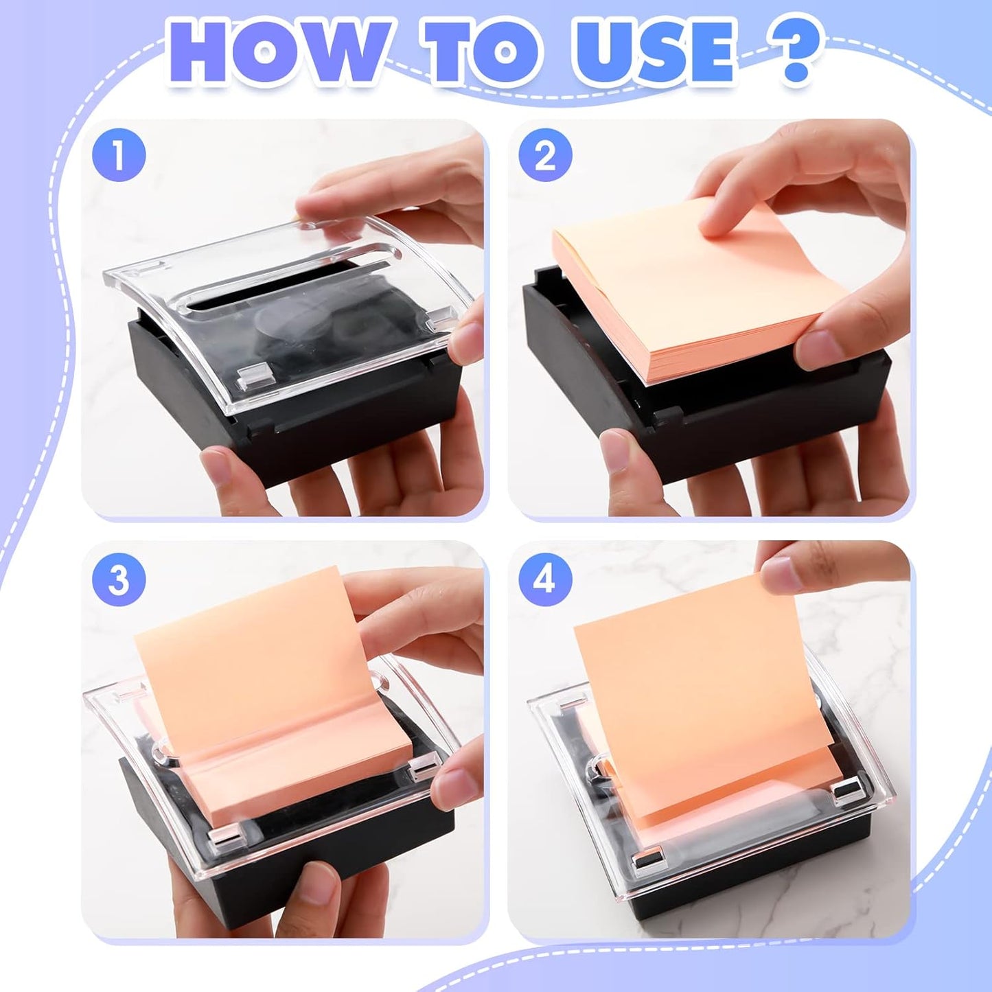 4 Pieces Pop up Notes Dispenser Black Base Sticky Note Holder Clear Top Sticky Pad Holder for Desk Sticky Pad Container Acrylic Memo Organizer Fits for 3 x 3 Inches Reminder School Office Home Store