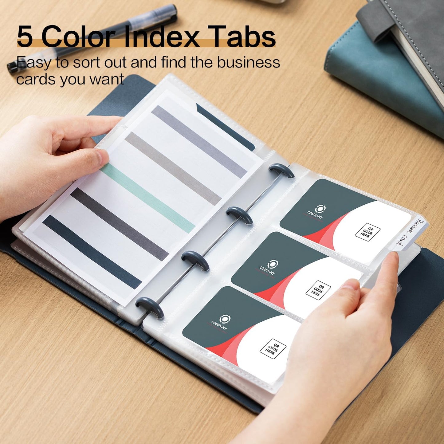 deli Business Card Book Holder, Business Card Organizer, Name Card Book Holder, Portable Office Business Card Holder, Hold 180 Cards, Blue