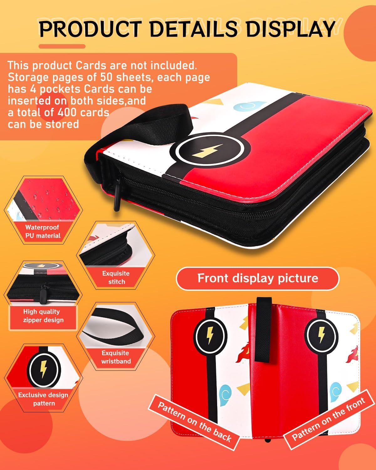 Card Binder for Card, 4-Pocket Trading Card Albums with 50 Removable Sleeve Cards Holder Collection Binders, Card Folder 400 Cards Capacity