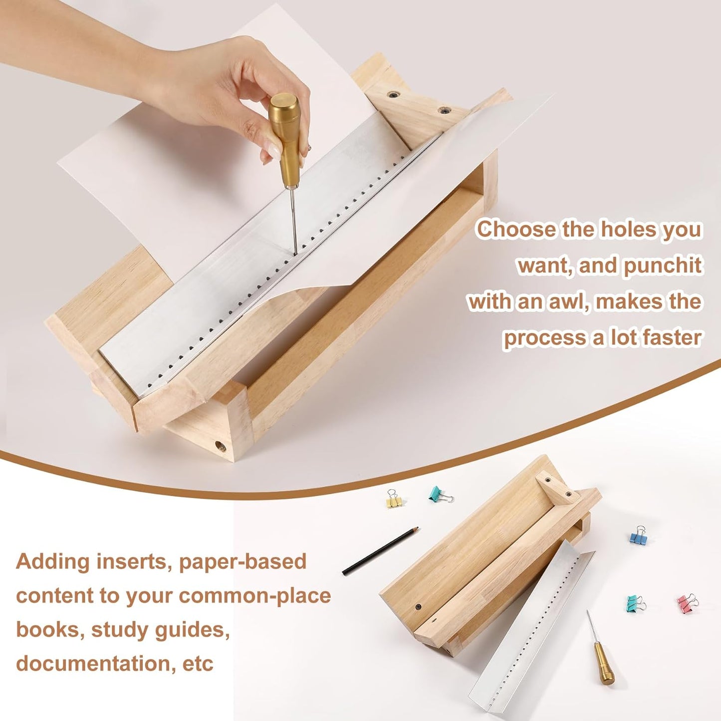 Bookbinding Punching Cradle with Aluminum Piercing Guide, with a Copper Awl, Signature Punching Tool Set for Bookbinding Kit, for Book DIY Crafts, Polished Smooth Surface, Easy to Use Guide