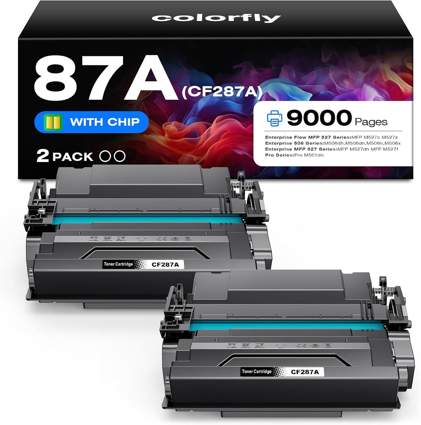 87A CF287A Toner Cartridge Compatible with HP CF287A 87A Toner Cartridge Black for Laserjet Enterprise M506 M506dn M506n M506x M501n M501dn M527f M527dn M527z Printer(2 Pack)