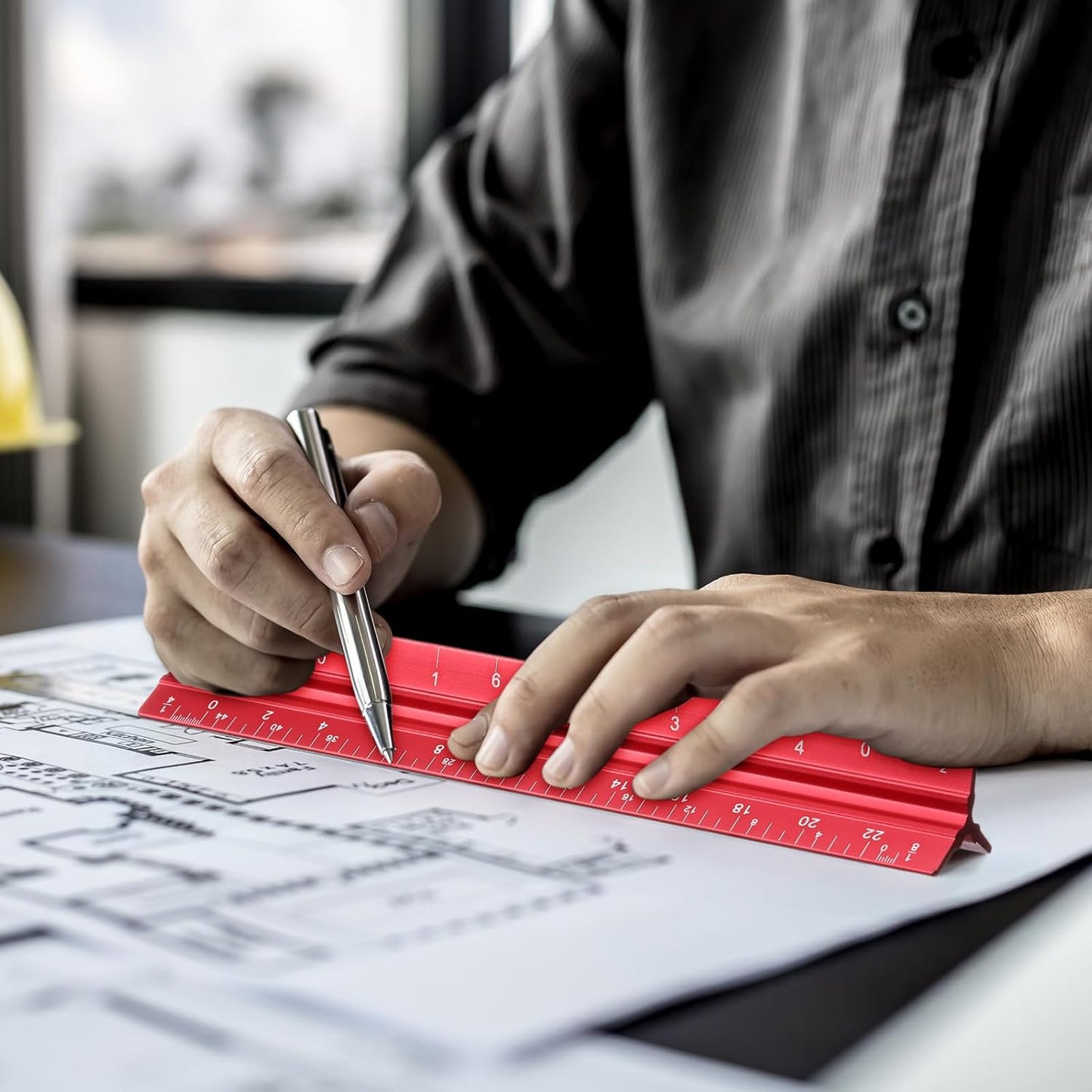 Fumete 12 Pack 6 Inch Architectural Engineering Scale Rulers Small Scale Ruler Pocket Size Scale Ruler Construction Rulers Imperial Measurements for Architects Engineering, Draftsman Drawing(Red)