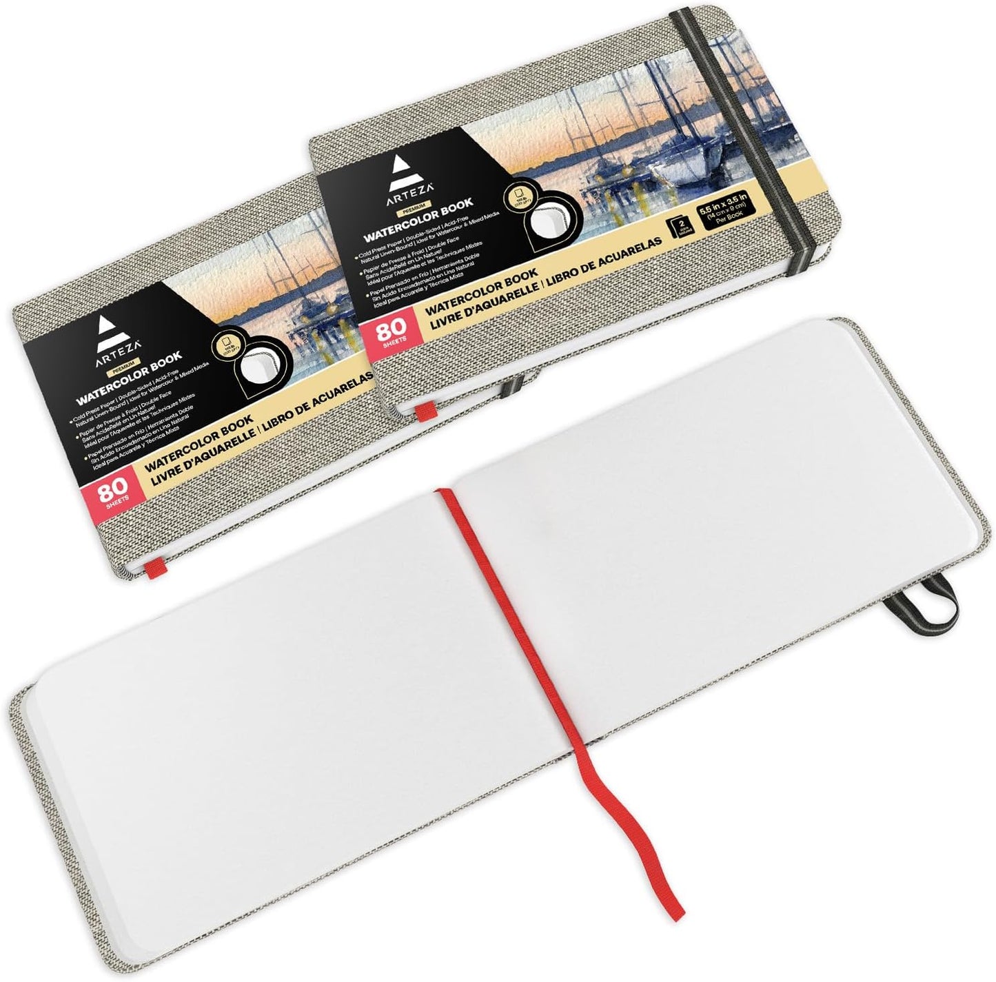 ARTEZA Watercolor Book, Pack of 3, 80 Pages Each, 3.5x5.5 Inch Watercolor Notebook, 110lb/230gsm Water Color Paper