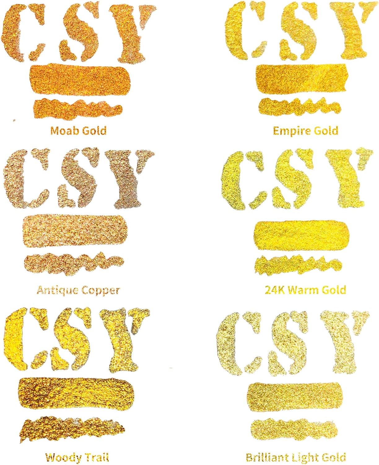 CSY art gallery Metallic Acrylic Water-Resistant Ink-Drawing Inks Set-24K Gold Mica Paint-Shimmy Pigment for Dip Pen, Brush, Artist, Non Toxic Paints(Fallen Leaves Starlight Set)