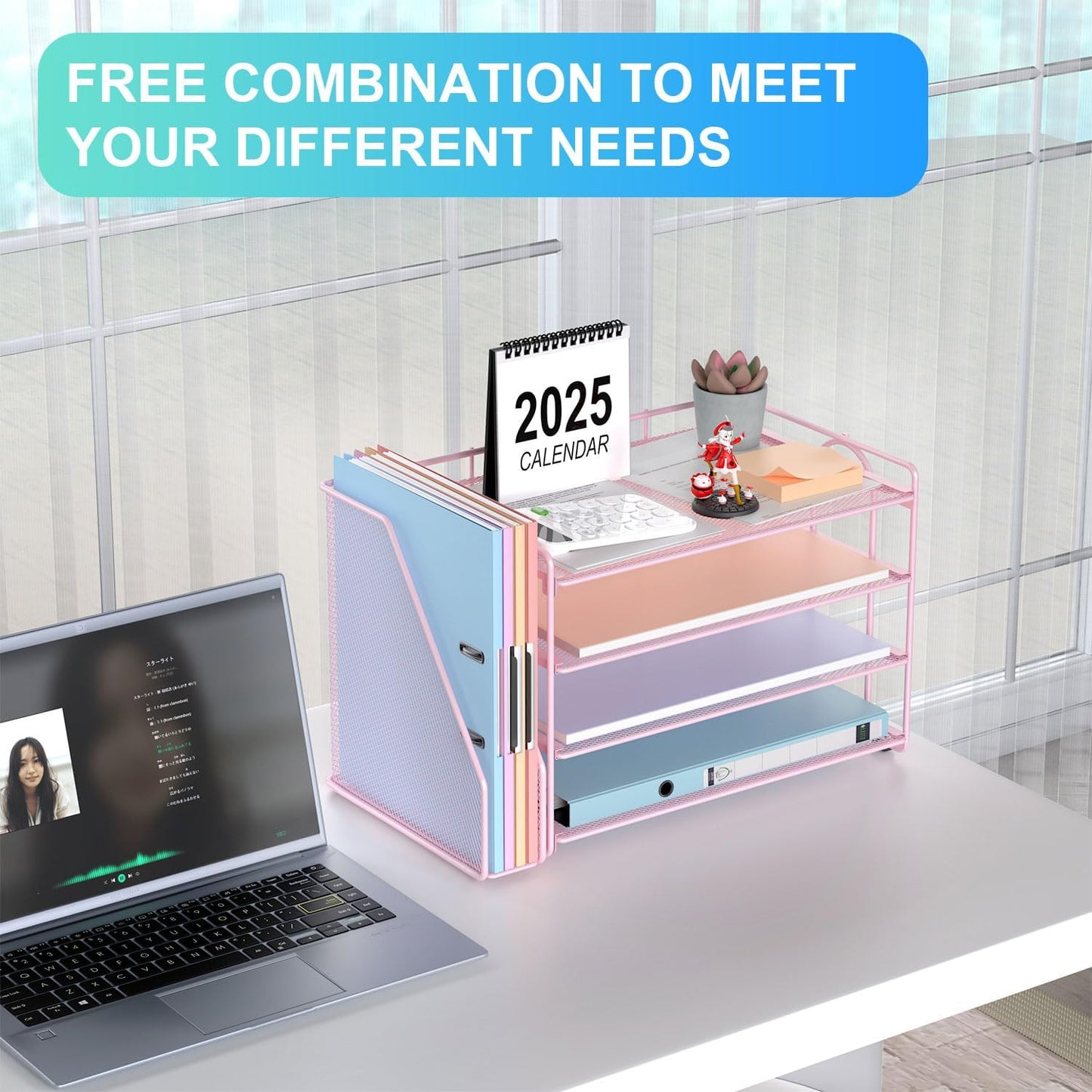 gianotter 4-Tier Paper Organizer With Magazine Holder, Desk Organizers and Accessories, Pink Desk Accessories, File Organizer for Office Supplies Storag(Pink)