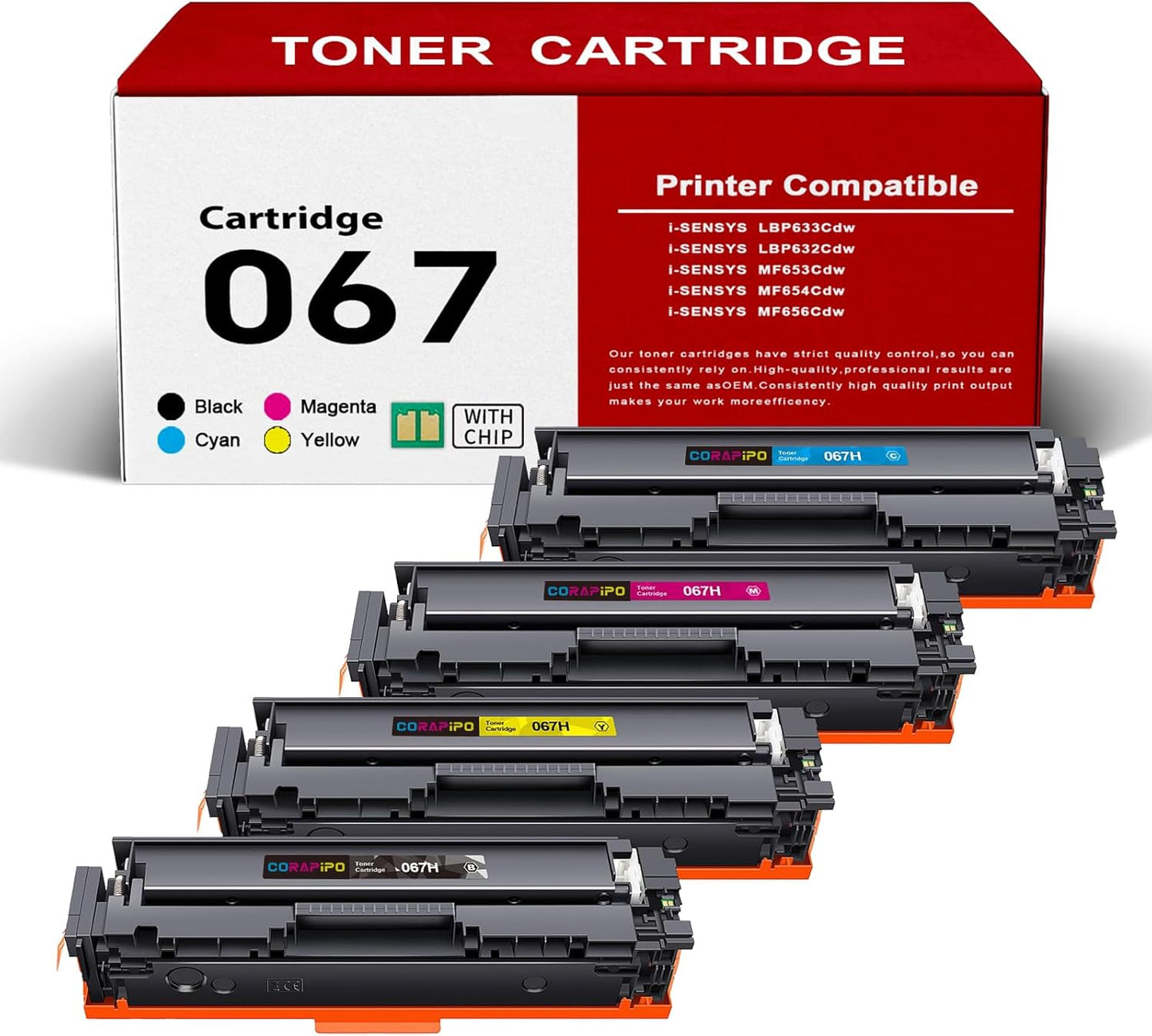 Compatible 067/067H Toner Cartridge Set High Capacity Replacement for Canon 067H/067 Toner Work with ImageClass MF656Cdw MF653Cdw MF654Cdw LBP632Cdw LBP633Cdw Printers(067 Toner ,4Pack)
