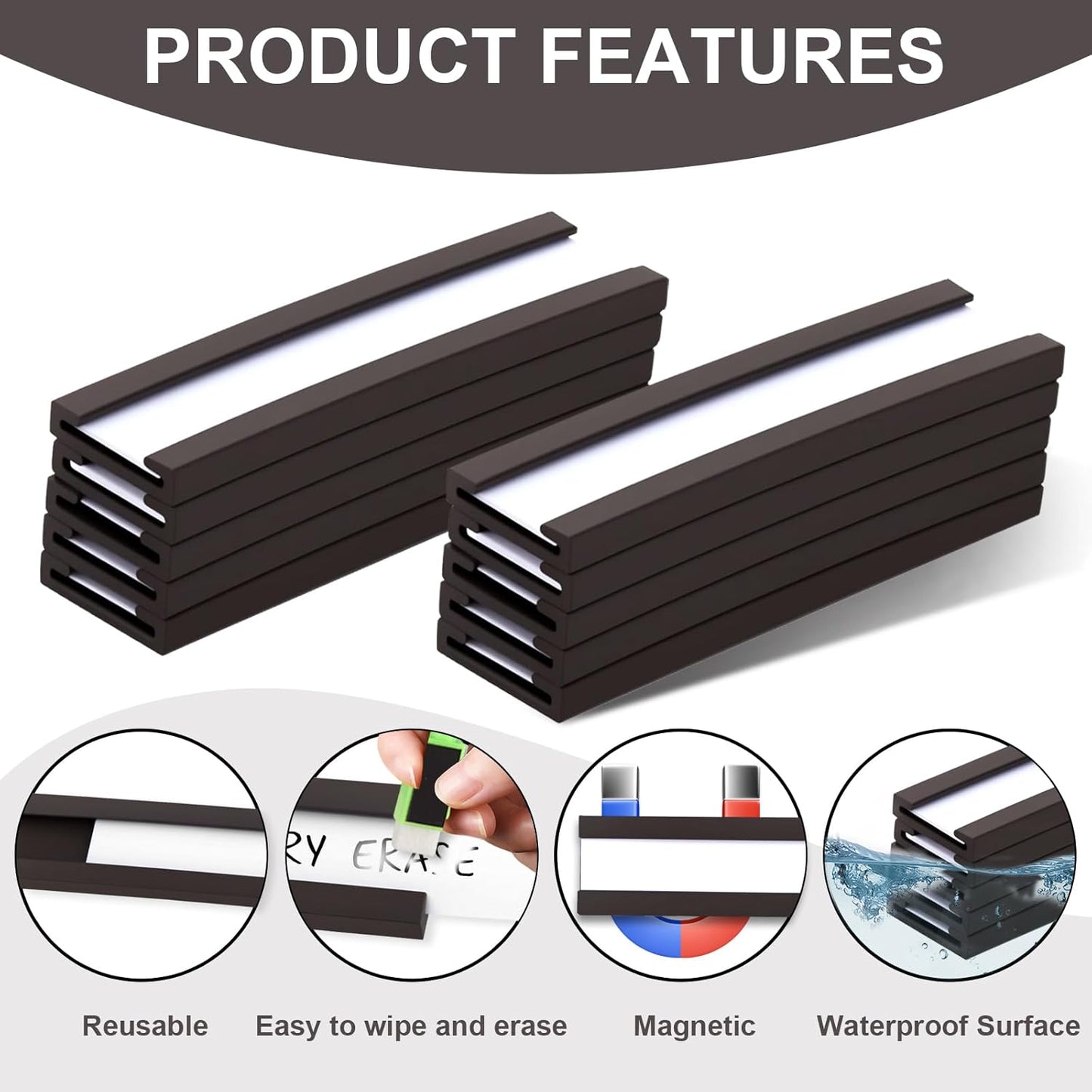 50 Pack Magnetic Label Holders, 'C' Channel Magnets Card Holders with Dry Erase Insert Label Card for Metal Racks and Shelves (0.5" x 2")