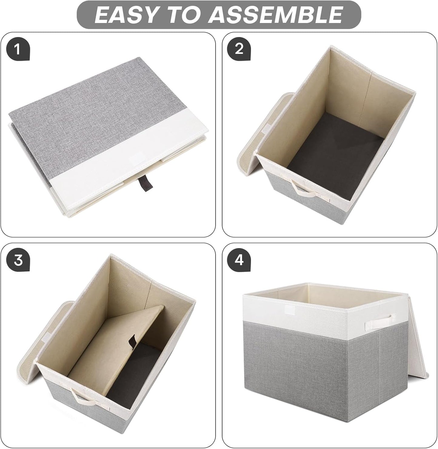 Large 22 Quart Linen Fabric Foldable Storage Bin Cube Organizer Basket with Flip-Top Lid & Handles, Clothes Blanket Box for Home, Office, Closet, Gray & White, 4 Pack 14.6 x 9.5 x 9.5”