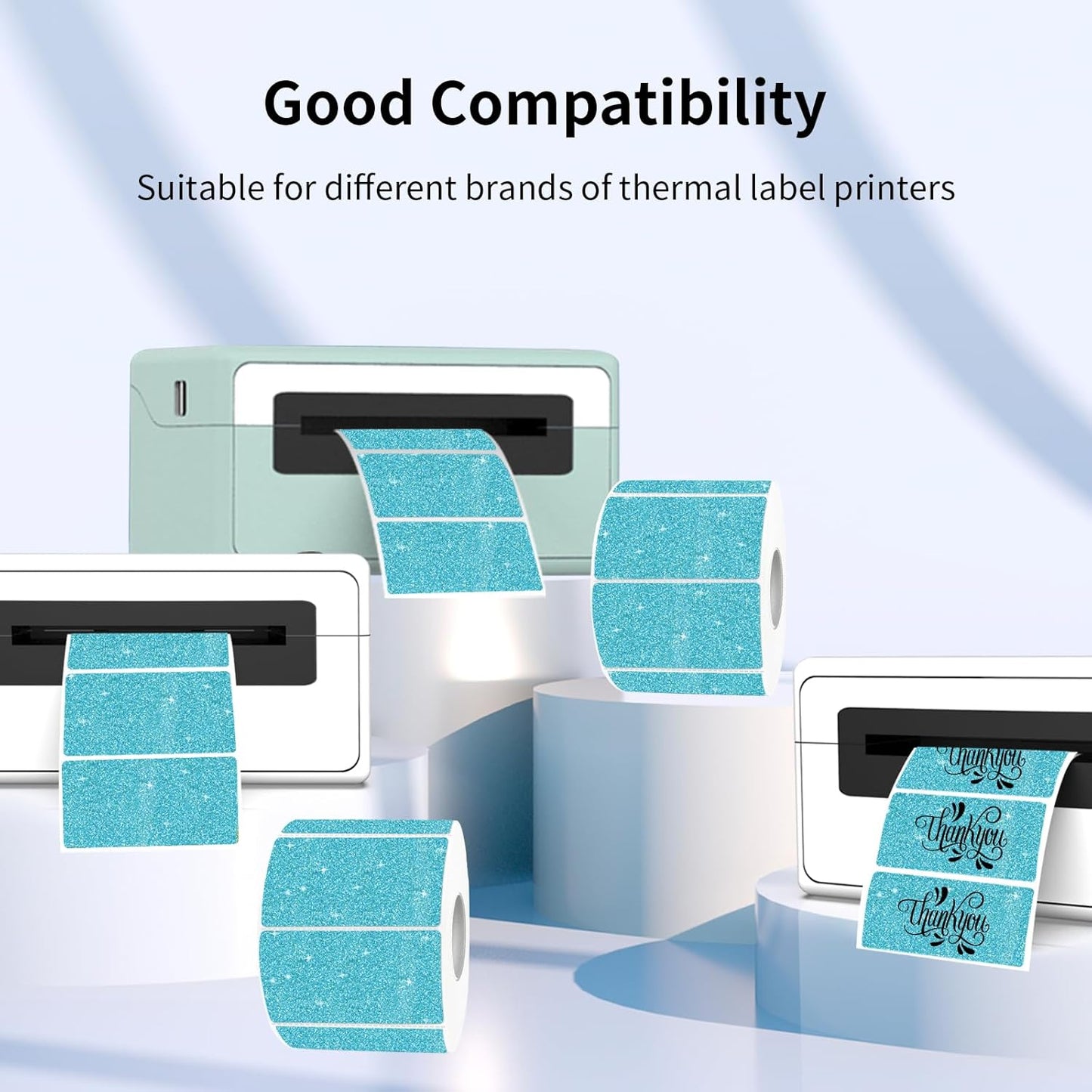 2"x1" Holographic Thermal Labels Stickers, Glitter Direct Thermal Printer Labels, Waterproof Self-Adhesive Address Shipping Label Stickers, 300 Sheet/ 1 Roll, Holographic Shiny Pink