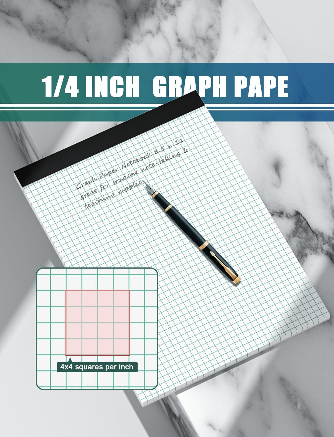 Graph Paper Pads 8.5 x 11, 4x4 Graph Ruled, 6 Pack 1/4 Graph Paper Notebooks, Grid Paper Pad Notebook 8-1/2" x 11" Graphing Paper, Perforated Quadrille Pad, 70GSM White Graft Paper Pads, 30 Sheets/Pad
