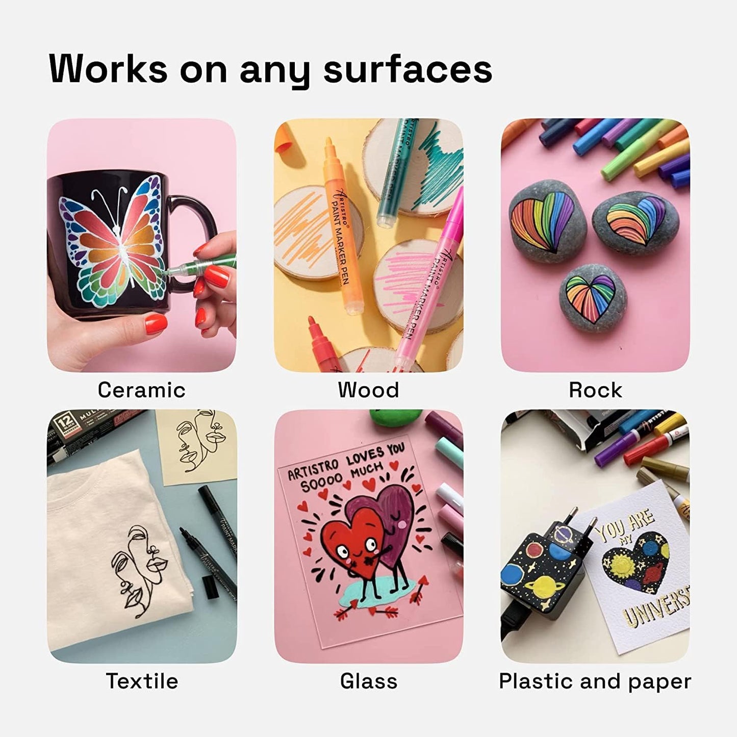 ARTISTRO 12 Metallic Paint Pens for Glass, Rock Painting, Ceramic, Wood, Fabric, Pebbles, Scrapbook Journals, Photo Albums, Card Stocks - Acrylic Paint Markers Extra-Fine Tip 0.7mm