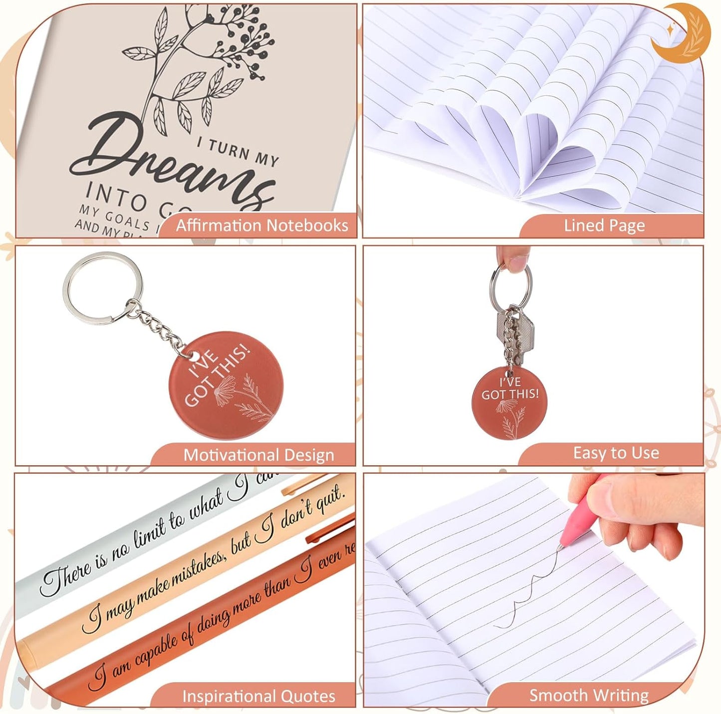 72 Pcs/24 Set Positive Affirmation Gift Set Gratitude Notebooks with Affirmation Pens Acrylic Keychains Small Bags Motivational Notepads for Women Coworkers Adults Party Favors (Vibrant)