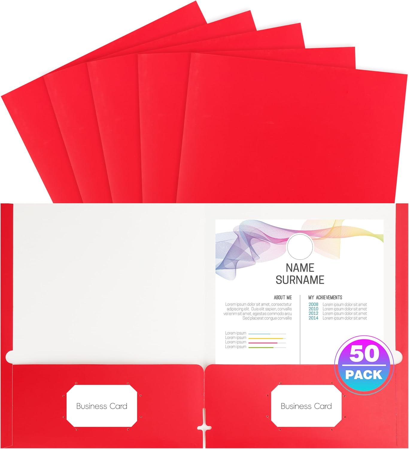 50 Pack Folders with Pockets, Pocket Folders Fit Letter Size Paper, with Business Card Slot, 2-Pocket Folder for School Office Home Business