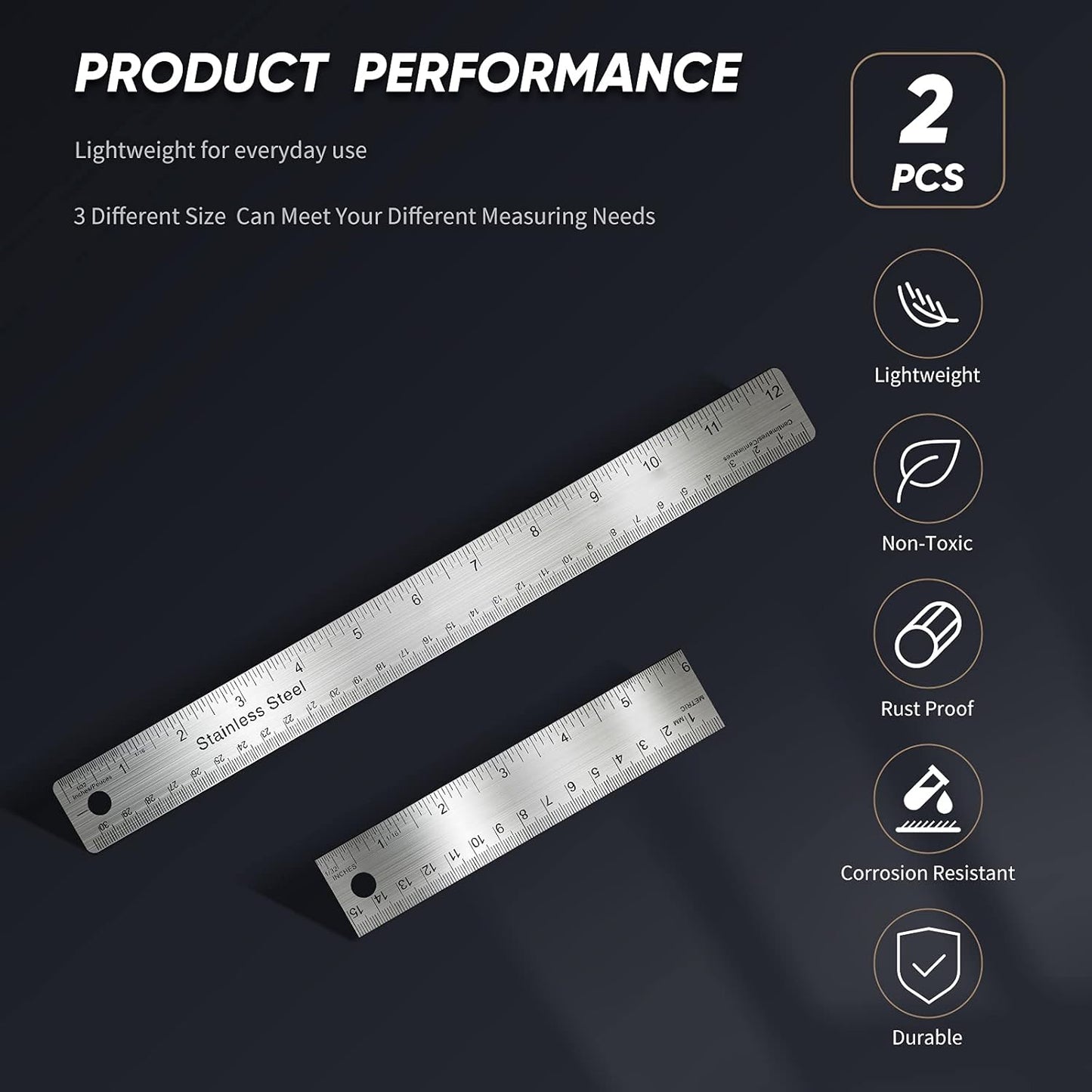 Frienda 2 Pcs Metal Ruler Cork Backed 6 Inch and 12 Inch Stainless Steel Rulers with Cork Backing Non Slip Straight Edge Measure Ruler for Student Graduation Back School Supply