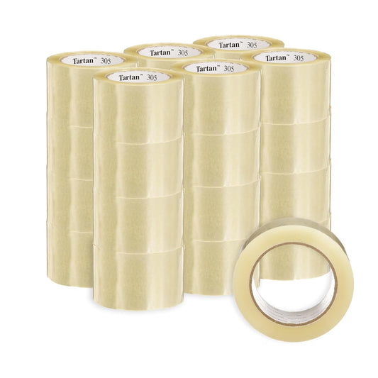 3M Tartan Box Sealing Tape 305, Clear, Light Duty, Durable, 2.83 in x 109.36 yds (72 mm x 100 m), 24 Rolls/Case