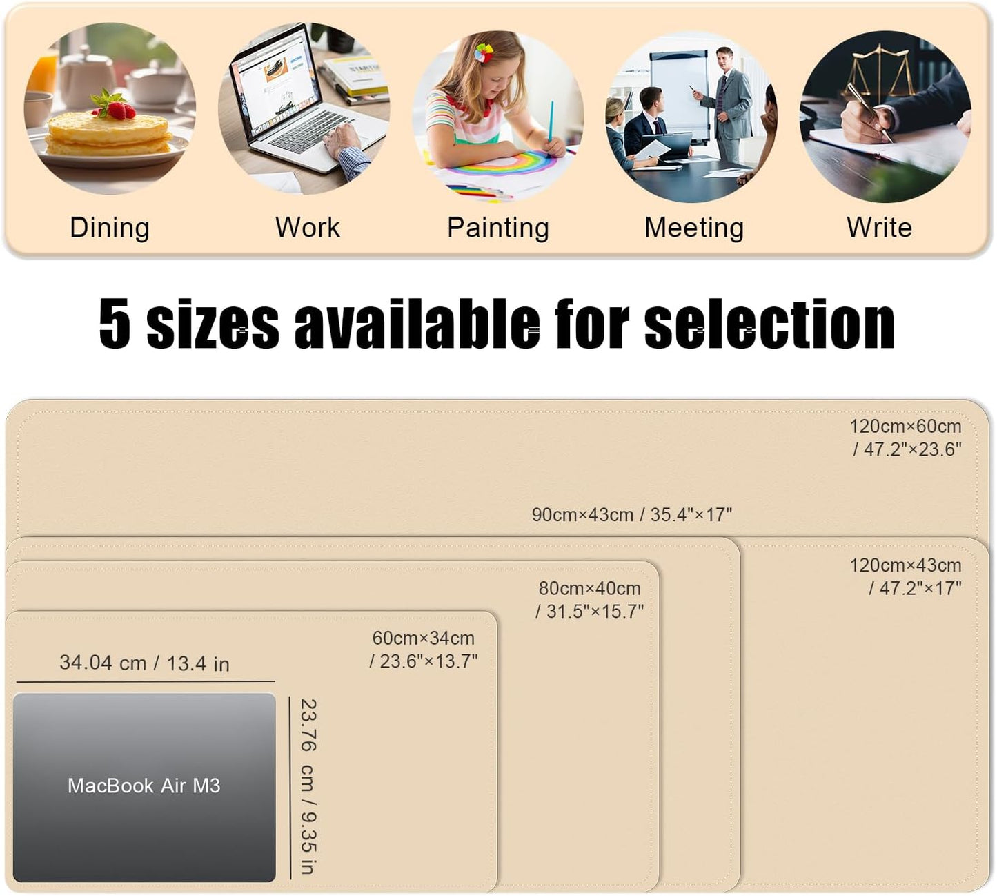 BLESWIN Large Desk Pad 35.4"" x 17"", Non-Slip Desk Mat with PU Leather & Natural Cork, Waterproof Writing Desk Natural Cork, Computer Mat Desk Protector for Office Home, Apricot