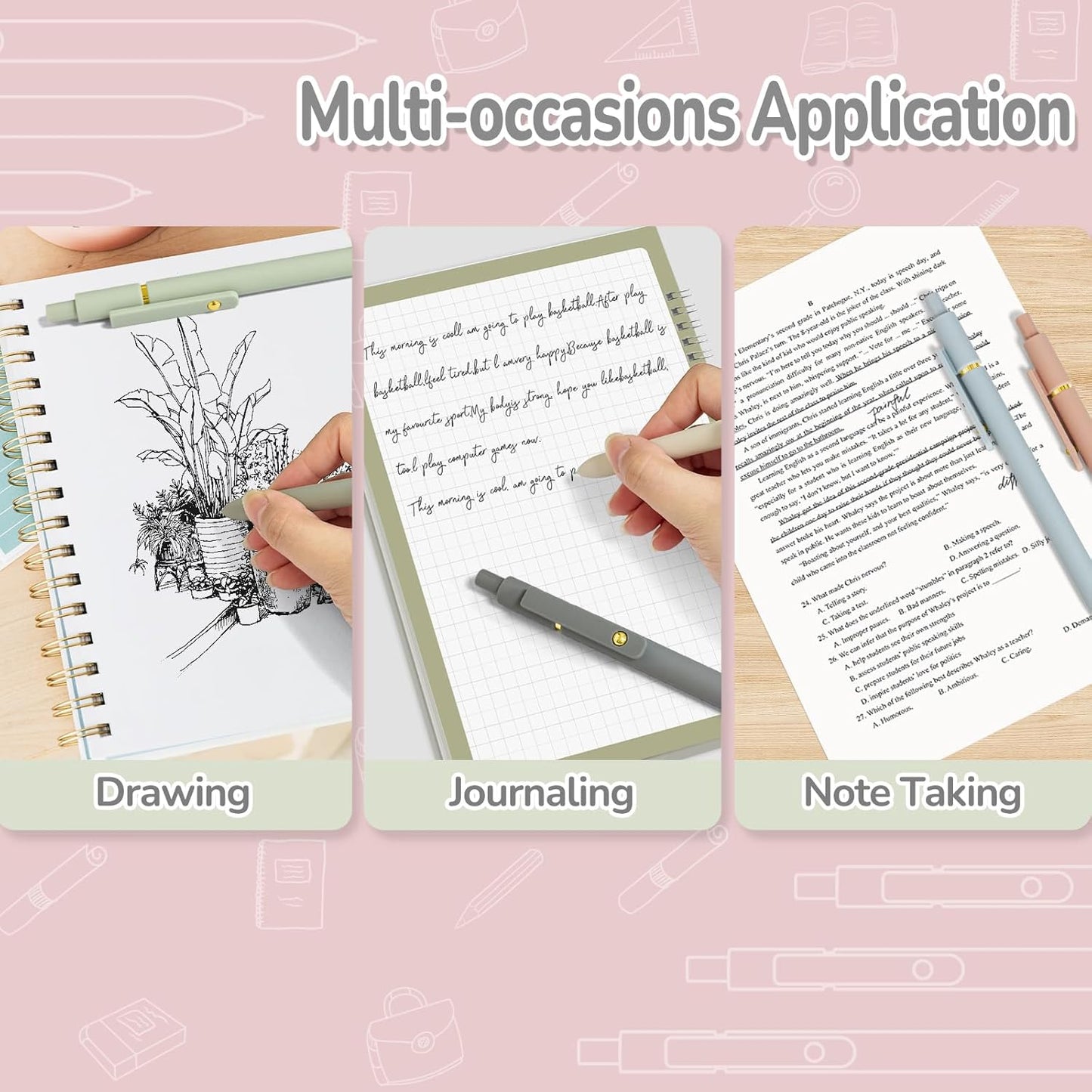 Gel Pens, 6 pcs 0.5mm Black Ink Pens Gold Morandi Barrel Fine Point Smooth Writing Pens Quick Dry Pen for School Office Supplies, Gifts for Girls Women