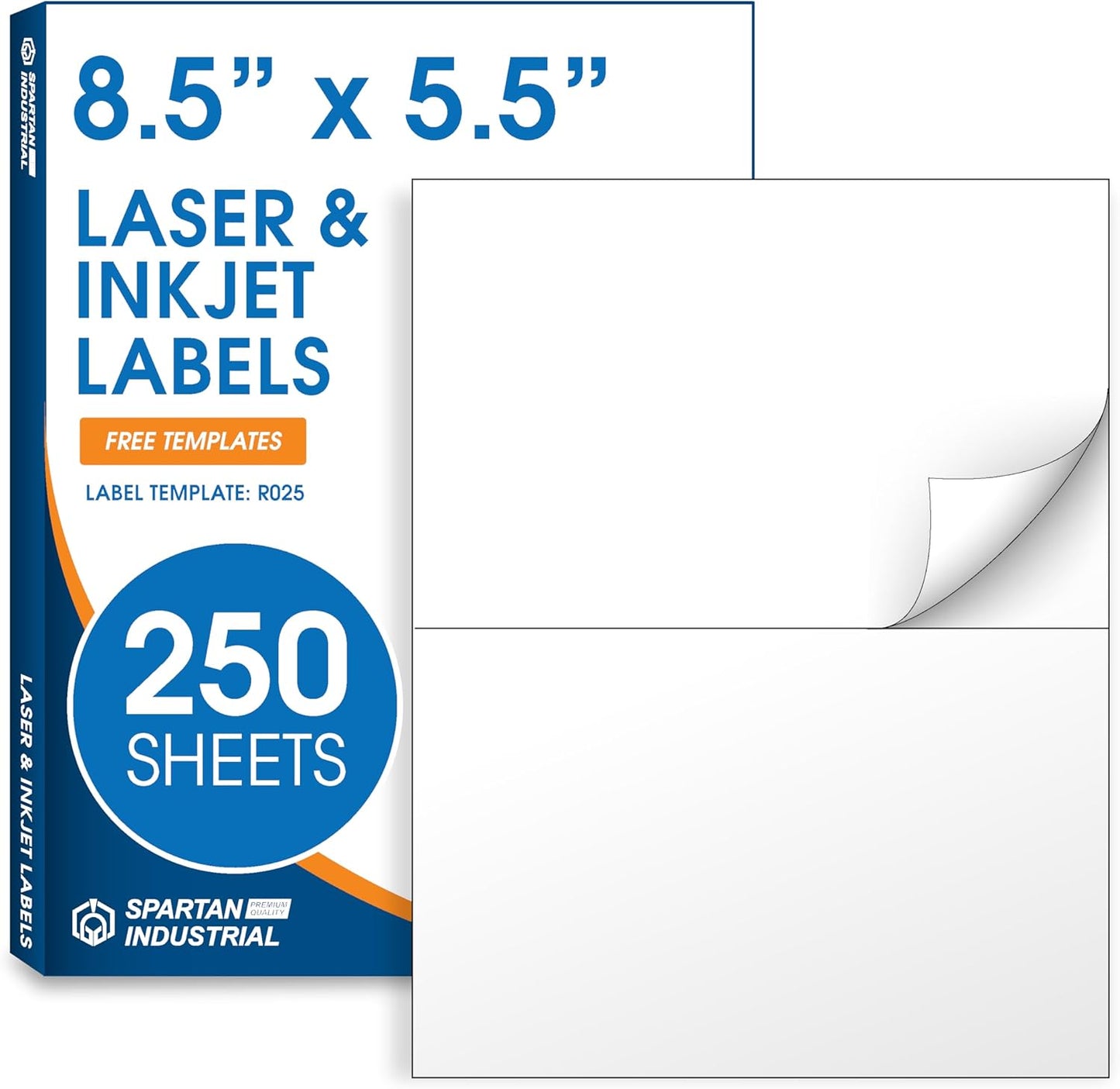 8.5" X 5.5" Printable Half-Sheet Shipping Labels Compatible with Inkjet and Laser Printers - 250 Sheets, 500 Total Matte White Paper Stickers for Mailing and Packages - Spartan Industrial