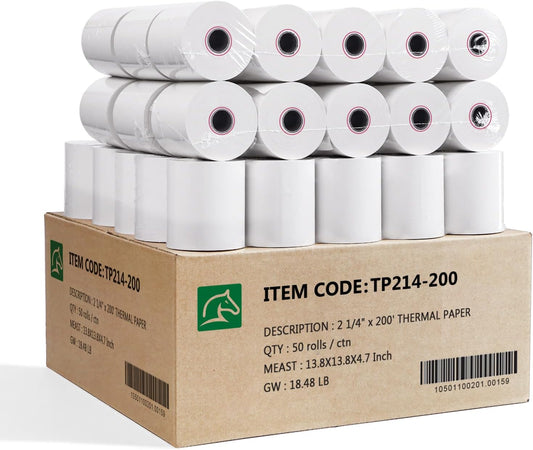 50 Rolls Thermal Receipt Paper Rolls 2 1/4 X 200, Fits All Pos Cash Registers, BPA Free Thermal Paper Rolls For Clover POS Cash Register Printers,Thermal Paper Receipt Roll By Pony Packaging