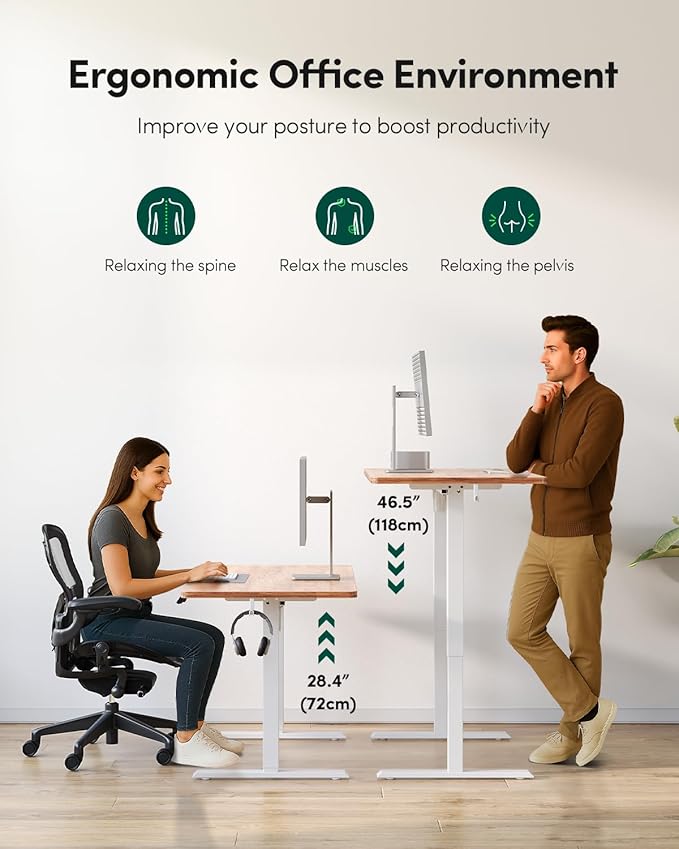 FEZIBO One-Piece Standing Desk Adjustable Height Stand up Home Office Desk, 32x24 Inch Electric Standing Computer Desk, with 4 Memory Presets, Fixable casters, Light Rustic