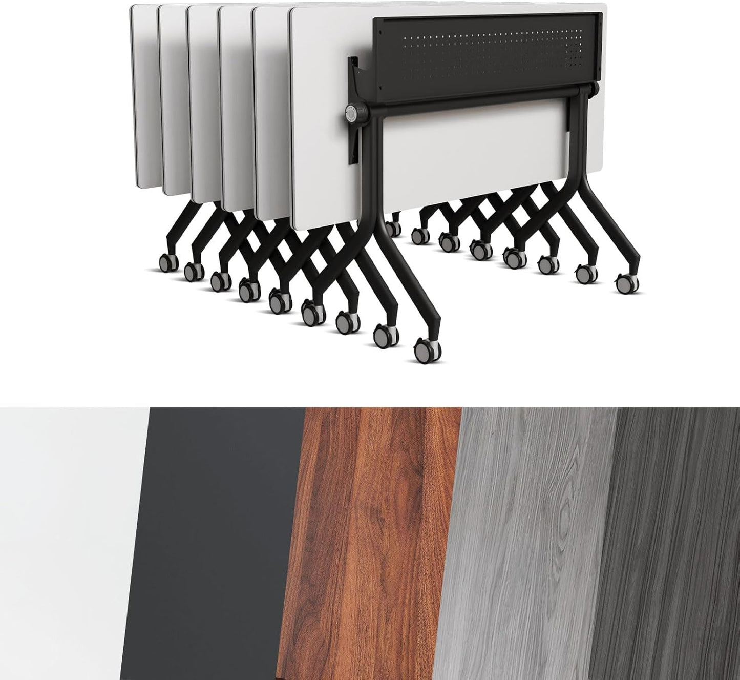 Conference Room Table, Folding Conference Tables,Thicken Grey Tabletop,Flip Top Wooden Seminar Meeting Room Table for Conference Room Offices (6, Black Drawer, 55.1”)