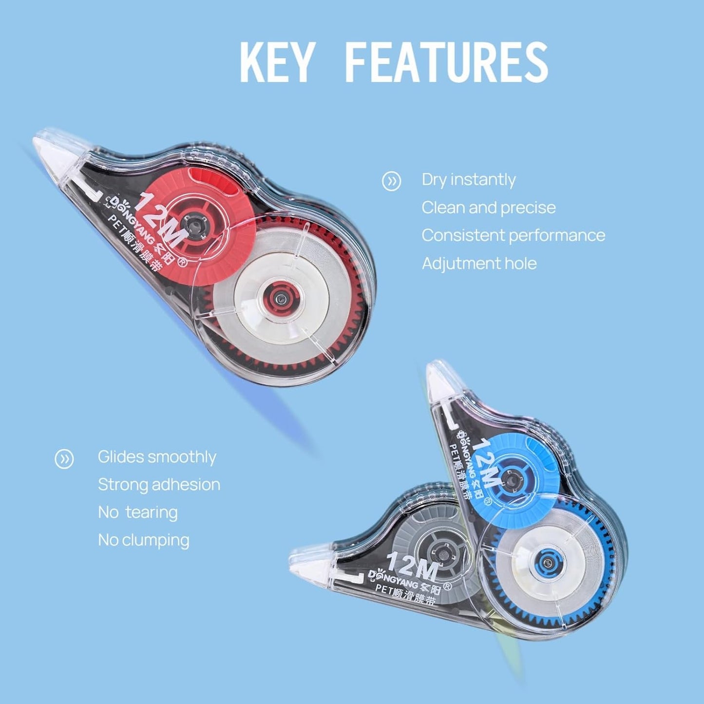 39.37ft Correction Tape with Dispenser, 6-Count Pack, Fast Clean and Easy-to-Use Tear-Resistant Correction Tape Office School Supplies, Blue/Red/Gray